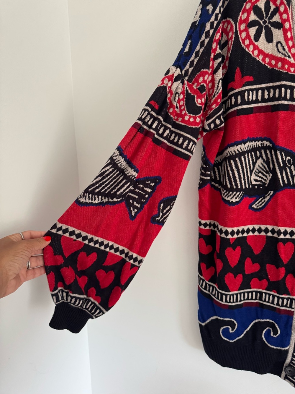 FARM Rio Red, Black & Blue Patterned Open-Front Cardigan - Picture 5 of 9